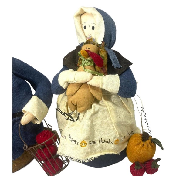 Fall Decor Farmhouse Stuffed Standing Colonial Women Thanksgiving People Turkey - Picture 2 of 11